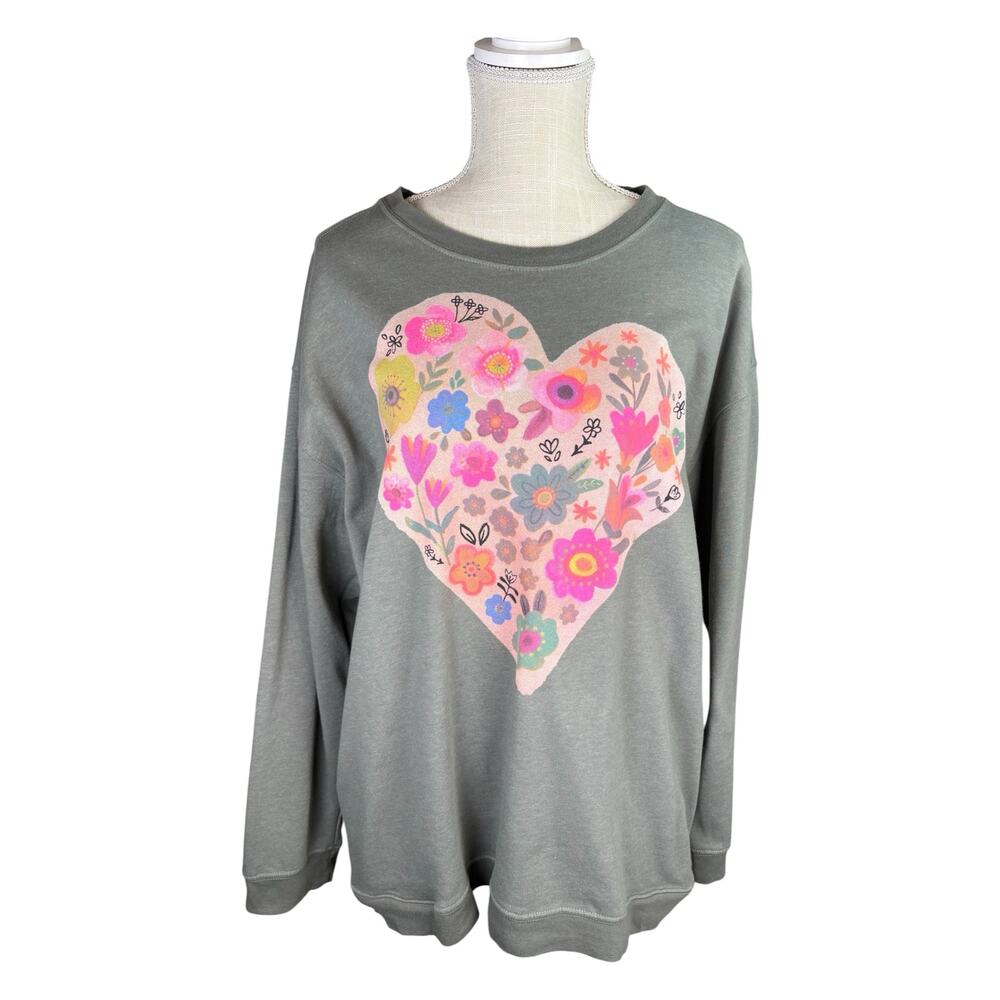 Natural Life Comfy Pocket Heart Graphic Sweatshirt Women's XL Green Lounge Boho - Picture 3 of 8